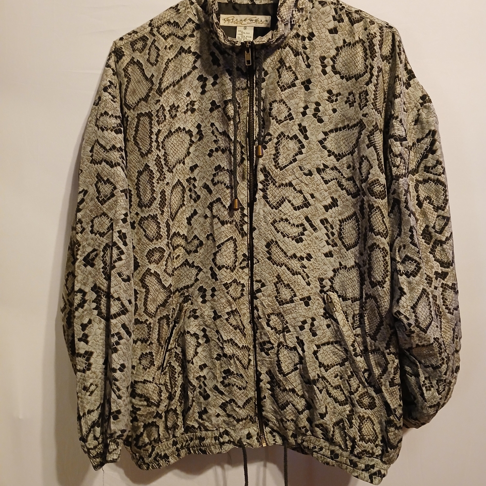 Activewear Robert ? Snake Print 100 Silk Shell Medium Full Zip Jacket